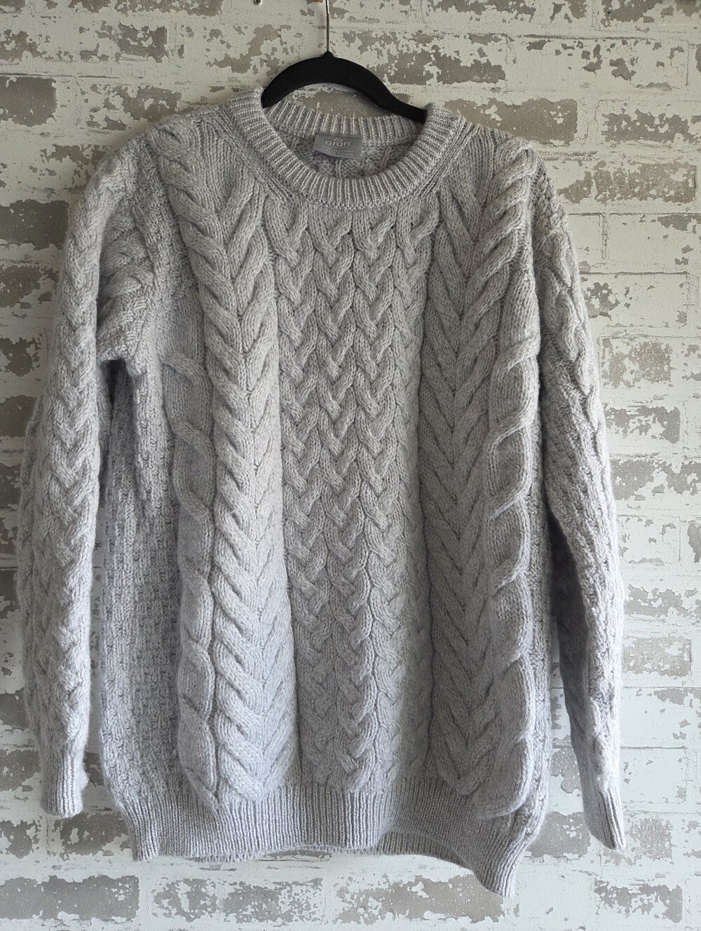 Aran Woollen Mills Super Soft Merino Wool Cable Knit Sweater Medium Gray Ireland